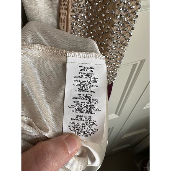 XSCAPE Illusion Cutaway High Neck Jersey Gown Maroon Caviar Beading #XS8264 - Picture 12 of 16